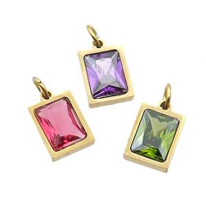 Stainless Steel Rectangle Pendant Pave Zircon Gold Plated Mixed, approx 6x8mm [SSB2604]