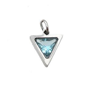 Raw Stainless Steel Triangle Pendant Pave Aqua Zircon, approx 6x6mm [SSB2605]