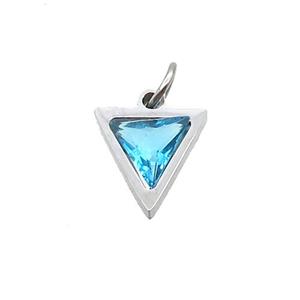 Raw Stainless Steel Triangle Pendant Pave Auqa Zircon, approx 6x6mm [SSB2606]