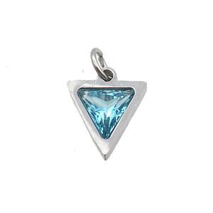 Raw Stainless Steel Triangle Pendant Pave Blue Zircon, approx 6x6mm [SSB2607]