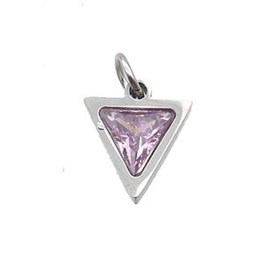 Raw Stainless Steel Triangle Pendant Pave Pink Zircon, approx 6x6mm [SSB2608]