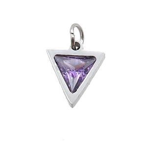 Raw Stainless Steel Triangle Pendant Pave Purple Zircon, approx 6x6mm [SSB2609]