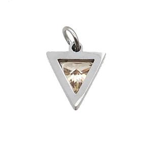Raw Stainless Steel Triangle Pendant Pave Champagne Zircon, approx 6x6mm [SSB2610]