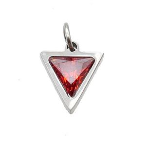 Raw Stainless Steel Triangle Pendant Pave Orange Zircon, approx 6x6mm [SSB2611]