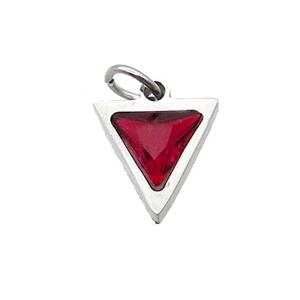Raw Stainless Steel Triangle Pendant Pave Red Zircon, approx 6x6mm [SSB2613]