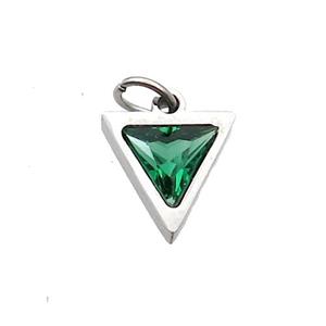 Raw Stainless Steel Triangle Pendant Pave Green Zircon, approx 6x6mm [SSB2614]