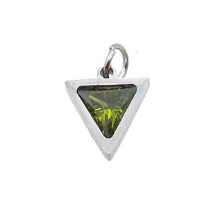 Raw Stainless Steel Triangle Pendant Pave Olive Zircon, approx 6x6mm [SSB2615]