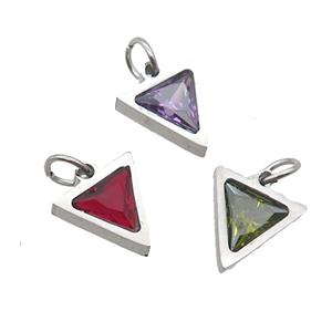 Raw Stainless Steel Triangle Pendant Pave Zircon Mixed, approx 6x6mm [SSB2616]