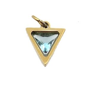 Stainless Steel Triangle Pendant Pave Aqua Zircon Gold Plated, approx 6x6mm [SSB2617]