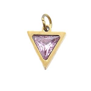Stainless Steel Triangle Pendant Pave Pink Zircon Gold Plated, approx 6x6mm [SSB2620]