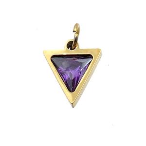Stainless Steel Triangle Pendant Pave Purple Zircon Gold Plated, approx 6x6mm [SSB2623]
