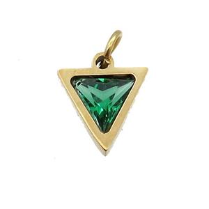 Stainless Steel Triangle Pendant Pave Green Zircon Gold Plated, approx 6x6mm [SSB2624]