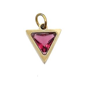 Stainless Steel Triangle Pendant Pave Red Zircon Gold Plated, approx 6x6mm [SSB2625]