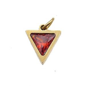 Stainless Steel Triangle Pendant Pave Orange Zircon Gold Plated, approx 6x6mm [SSB2626]