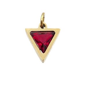 Stainless Steel Triangle Pendant Pave Red Zircon Gold Plated, approx 6x6mm [SSB2627]
