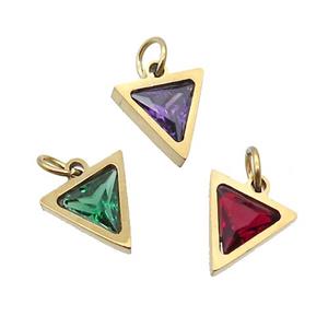 Stainless Steel Triangle Pendant Pave Zircon Gold Plated Mixed, approx 6x6mm [SSB2628]