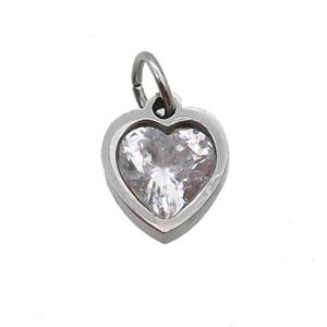 Raw Stainless Steel Heart Pendant Pave Clear Zircon, approx 6x6mm [SSB2629]