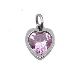 Raw Stainless Steel Heart Pendant Pave Pink Zircon, approx 6x6mm [SSB2630]