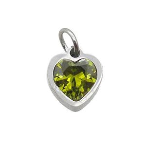 Raw Stainless Steel Heart Pendant Pave Olive Zircon, approx 6x6mm [SSB2637]
