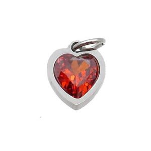 Raw Stainless Steel Heart Pendant Pave Orange Zircon, approx 6x6mm [SSB2639]