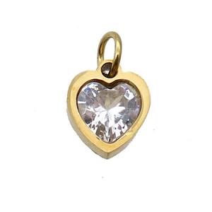 Stainless Steel Heart Pendant Pave Clear Zircon Gold Plated, approx 6x6mm [SSB2642]