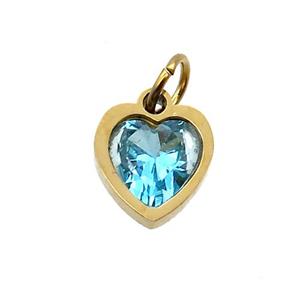Stainless Steel Heart Pendant Pave Aqua Zircon Gold Plated, approx 6x6mm [SSB2644]