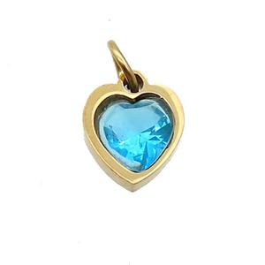 Stainless Steel Heart Pendant Pave Blue Zircon Gold Plated, approx 6x6mm [SSB2645]