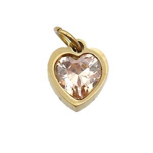 Stainless Steel Heart Pendant Pave Champagne Zircon Gold Plated, approx 6x6mm [SSB2647]