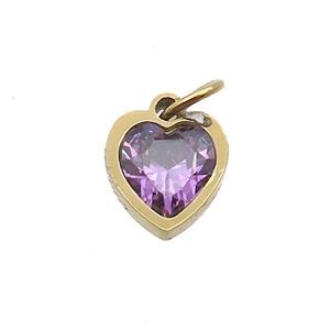 Stainless Steel Heart Pendant Pave Purple Zircon Gold Plated, approx 6x6mm [SSB2648]