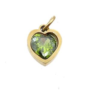 Stainless Steel Heart Pendant Pave Olive Zircon Gold Plated, approx 6x6mm [SSB2649]