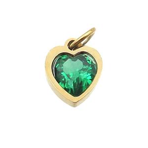 Stainless Steel Heart Pendant Pave Green Zircon Gold Plated, approx 6x6mm [SSB2650]