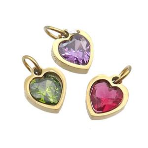 Stainless Steel Heart Pendant Pave Zircon Gold Plated Mixed, approx 6x6mm [SSB2654]
