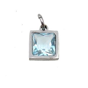 Raw Stainless Steel Square Pendant Pave Blue Zircon, approx 6x6mm [SSB2655]