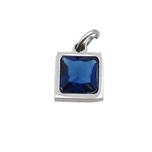 Raw Stainless Steel Square Pendant Pave Blue Zircon, approx 6x6mm [SSB2659]