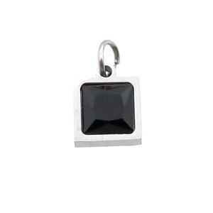 Raw Stainless Steel Square Pendant Pave Black Zircon, approx 6x6mm [SSB2662]