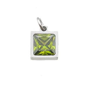 Raw Stainless Steel Square Pendant Pave Olive Zircon, approx 6x6mm [SSB2663]