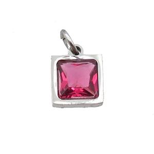 Raw Stainless Steel Square Pendant Pave Red Zircon, approx 6x6mm [SSB2665]