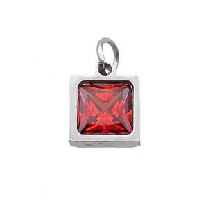 Raw Stainless Steel Square Pendant Pave Orange Zircon, approx 6x6mm [SSB2667]
