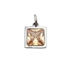 Raw Stainless Steel Square Pendant Pave Champagne Zircon, approx 6x6mm [SSB2668]