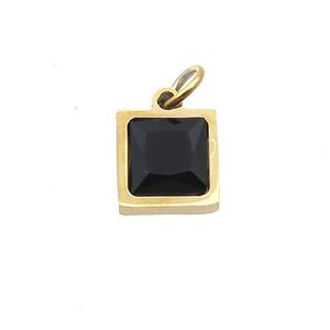 Stainless Steel Square Pendant Pave Black Zircon Gold Plated, approx 6x6mm [SSB2670]