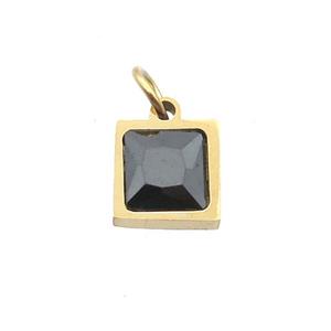 Stainless Steel Square Pendant Pave Black Zircon Gold Plated, approx 6x6mm [SSB2671]