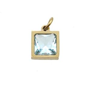 Stainless Steel Square Pendant Pave Aqua Zircon Gold Plated, approx 6x6mm [SSB2672]