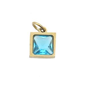 Stainless Steel Square Pendant Pave Blue Zircon Gold Plated, approx 6x6mm [SSB2673]