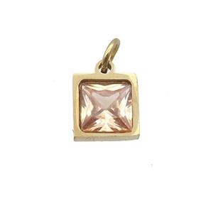 Stainless Steel Square Pendant Pave Champagne Zircon Gold Plated, approx 6x6mm [SSB2676]