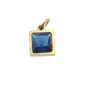 Stainless Steel Square Pendant Pave Blue Zircon Gold Plated, approx 6x6mm [SSB2677]