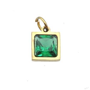 Stainless Steel Square Pendant Pave Green Zircon Gold Plated, approx 6x6mm [SSB2678]