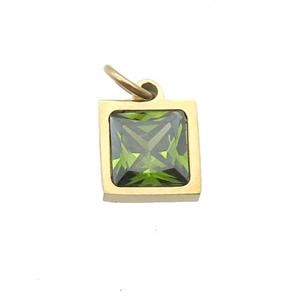 Stainless Steel Square Pendant Pave Olive Zircon Gold Plated, approx 6x6mm [SSB2679]
