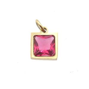 Stainless Steel Square Pendant Pave Red Zircon Gold Plated, approx 6x6mm [SSB2681]