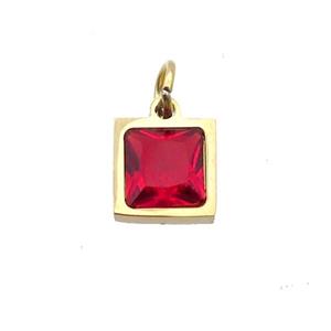 Stainless Steel Square Pendant Pave Red Zircon Gold Plated, approx 6x6mm [SSB2682]
