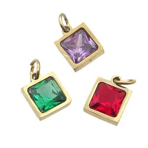 Stainless Steel Square Pendant Pave Zircon Gold Plated Mixed, approx 6x6mm [SSB2683]